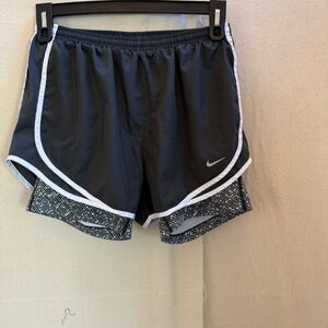 Nike Women's Tempo Running Charcoal and White Athletic Shorts-Size M